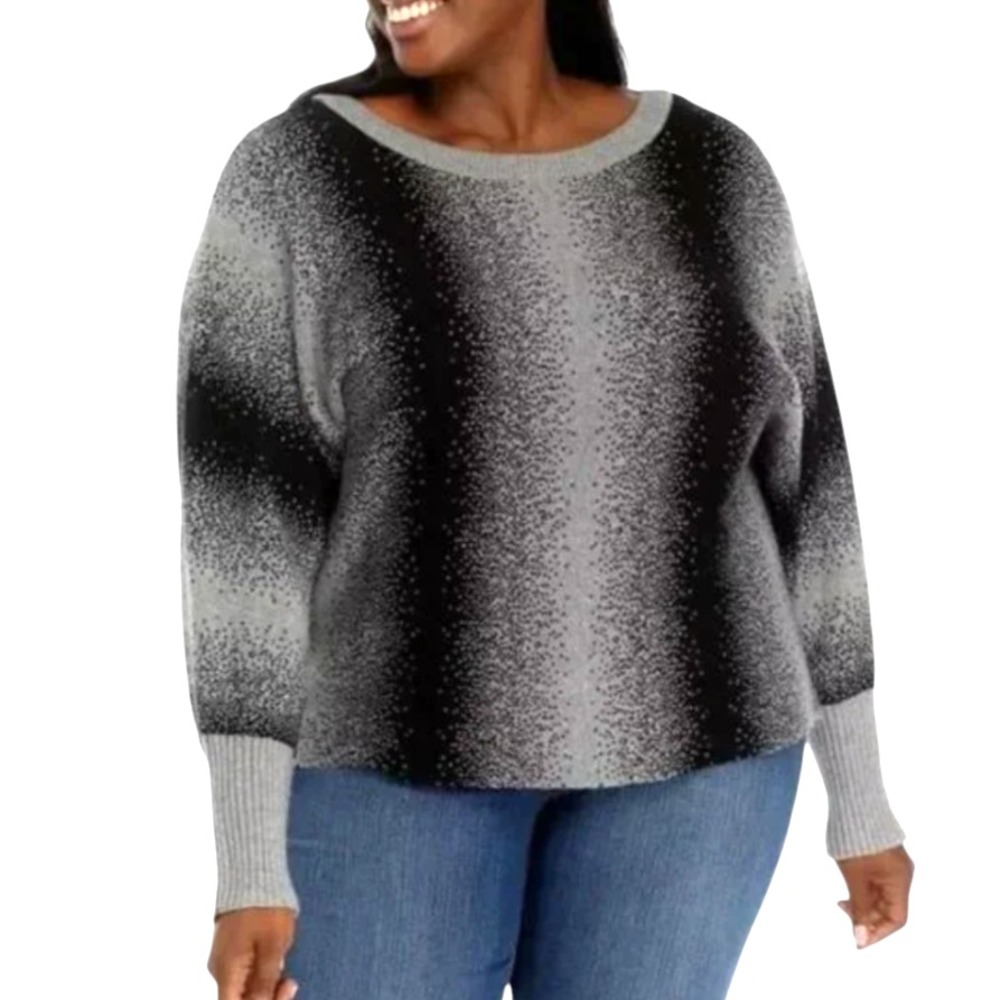 WONDERLY Black & Gray Spotted Print DOLMAN SWEATER Cocoon Batwing Super Soft XL